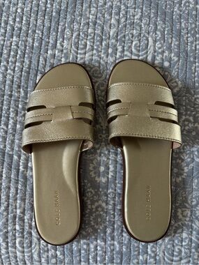 Cole Haan Women’s Metallic Gold Slide Sandals with Woven Strap never worn